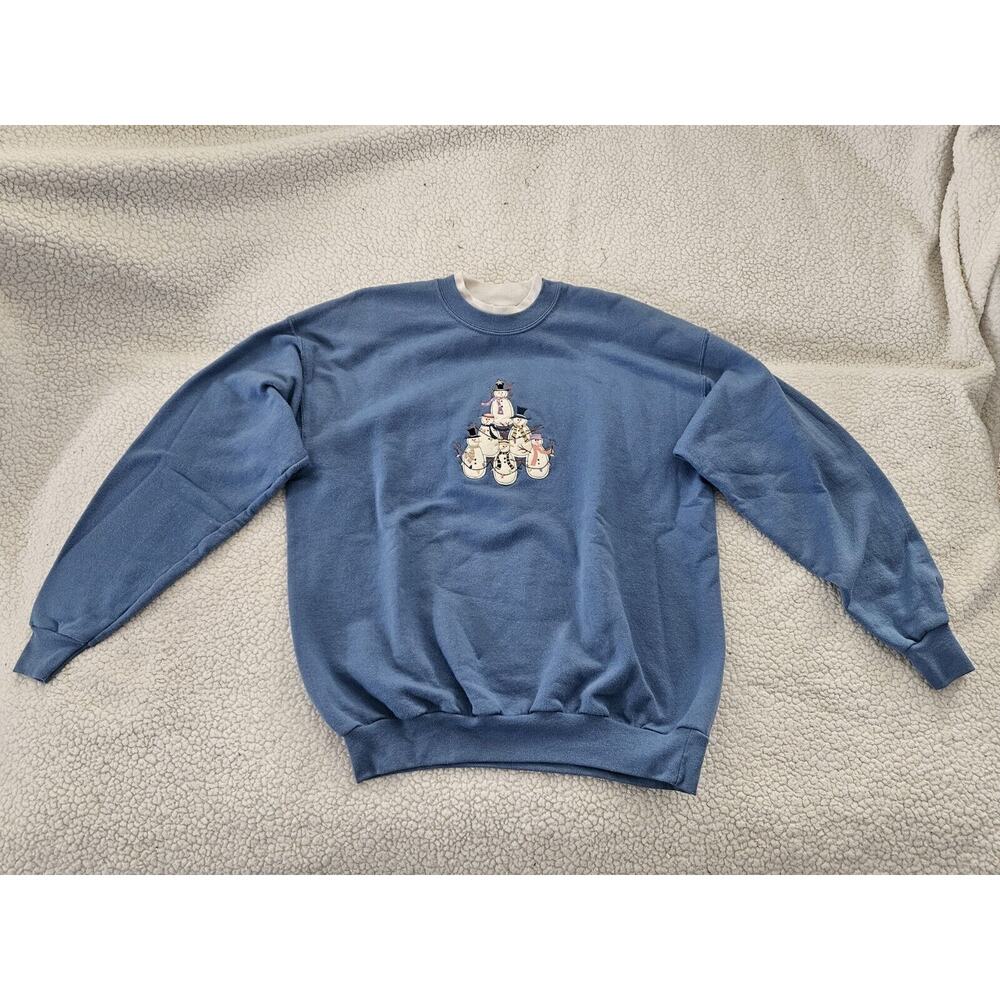 M & C Sportswear Womens Vintage Christmas Sweater Blue Snowman Sweatshirt Large‎